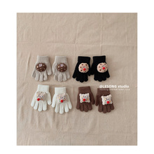 儿童手套冬1-3岁男宝宝男童可爱小饼干保暖针织分指小孩五指手套
