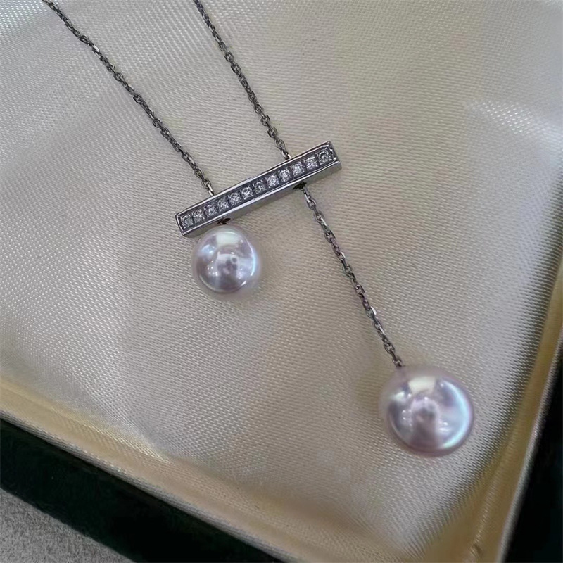 diy配件 s925银双珠可抽拉t家平衡木系列锁骨链项链半成品空托女