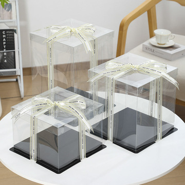 网红生日蛋糕盒子甜品包装盒透明蛋糕盒6寸8寸10寸方形黑色透明盖