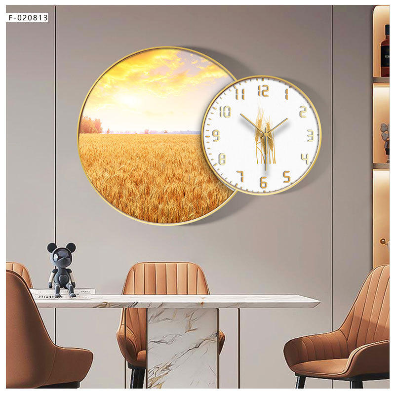 创意带时钟装饰画双联圆形走廊过道餐厅背景墙画简约挂画可固定