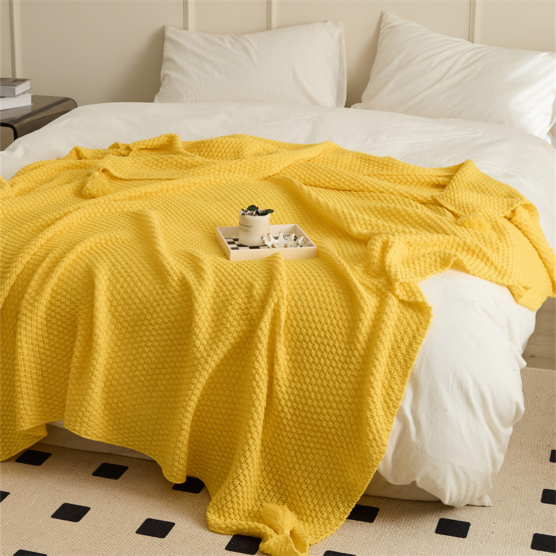 Knitted Blanket Nordic Instagram Style Sofa Blanket Pastoral Style Blanket Air Conditioning Blanket Solid Color Bed & Breakfast Bed Blanket