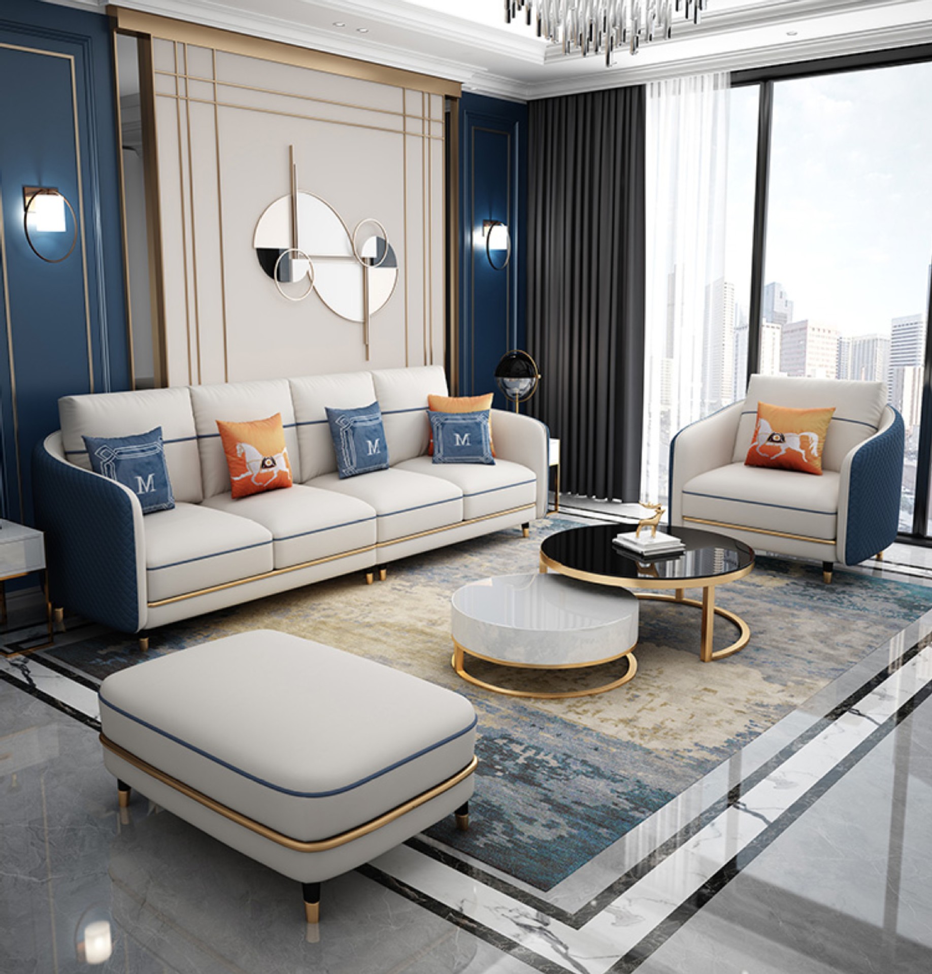 简约后现代轻奢皮沙发大小户型客厅组合头层牛皮沙发港式意式沙发