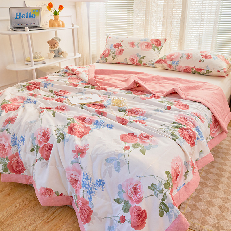 Cotton Printed Summer Quilt Sheet Double Home Summer Blanket Infant Quilt New Children Student Dormitory Air-Conditioning Summer Cooling Duvet Summer Blanket