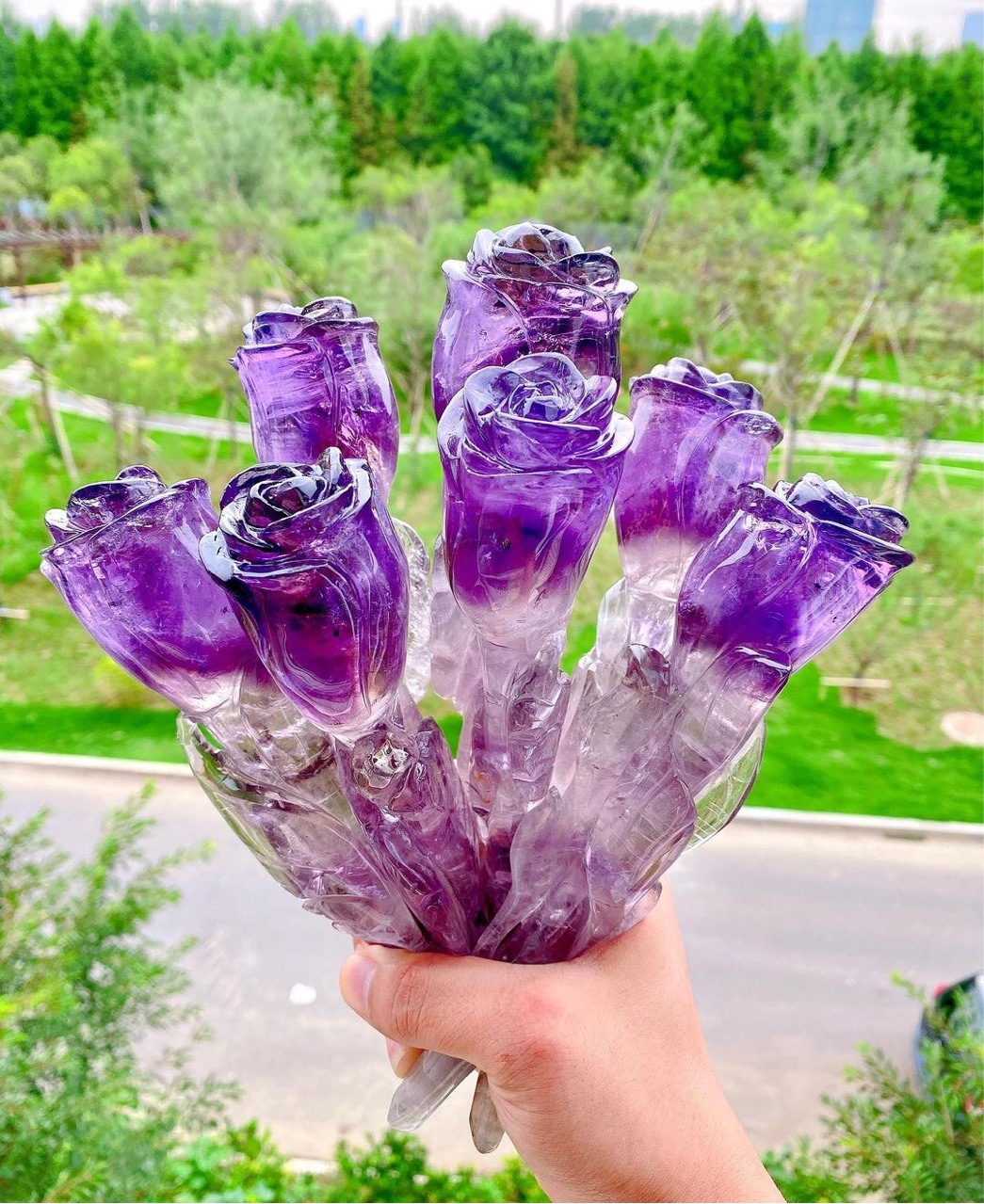 紫水晶玫瑰花摆件送女生老婆生日结婚周年纪念日礼品创意情人节