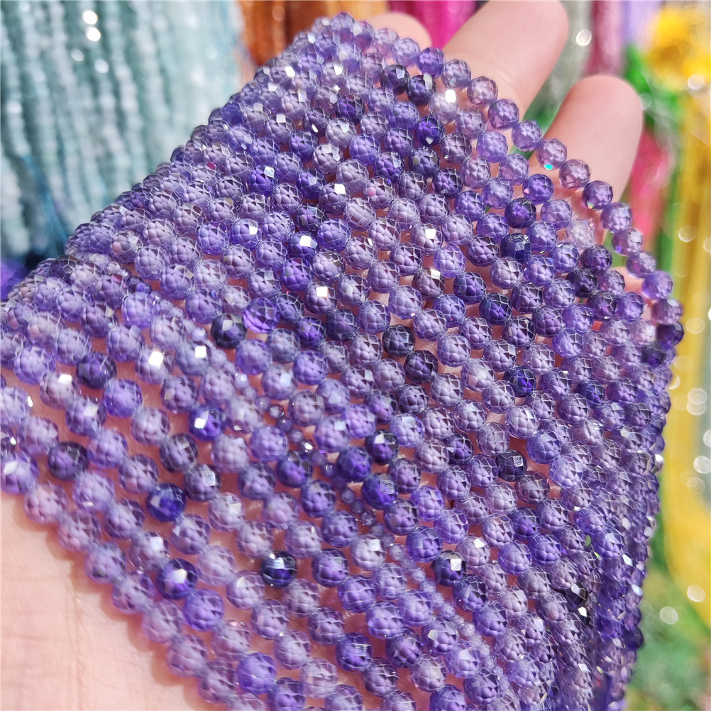 紫色锆石足球面2mm3mm4mm手工串珠子 diy手工饰品配件批发