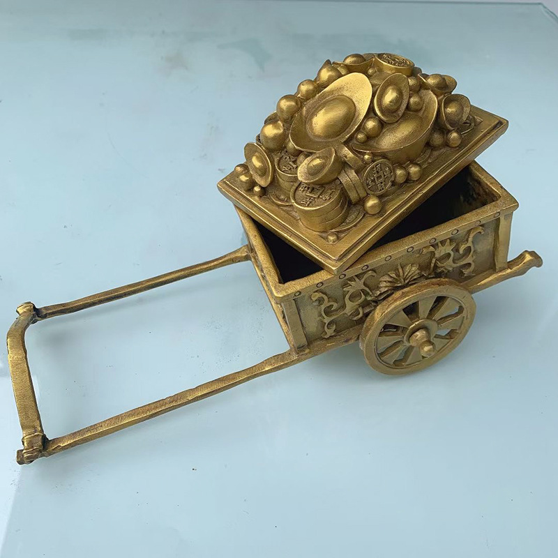 纯铜牛拉车招财旺金进财之宝铜牛拉元宝旺市牛摆件牛拉金车