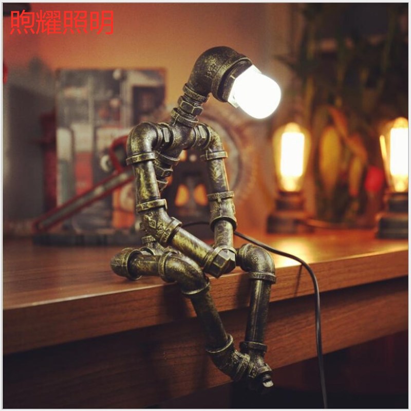 跨境复古台灯工业风美式铁管loft酒吧水管机器人灯具led长寿命