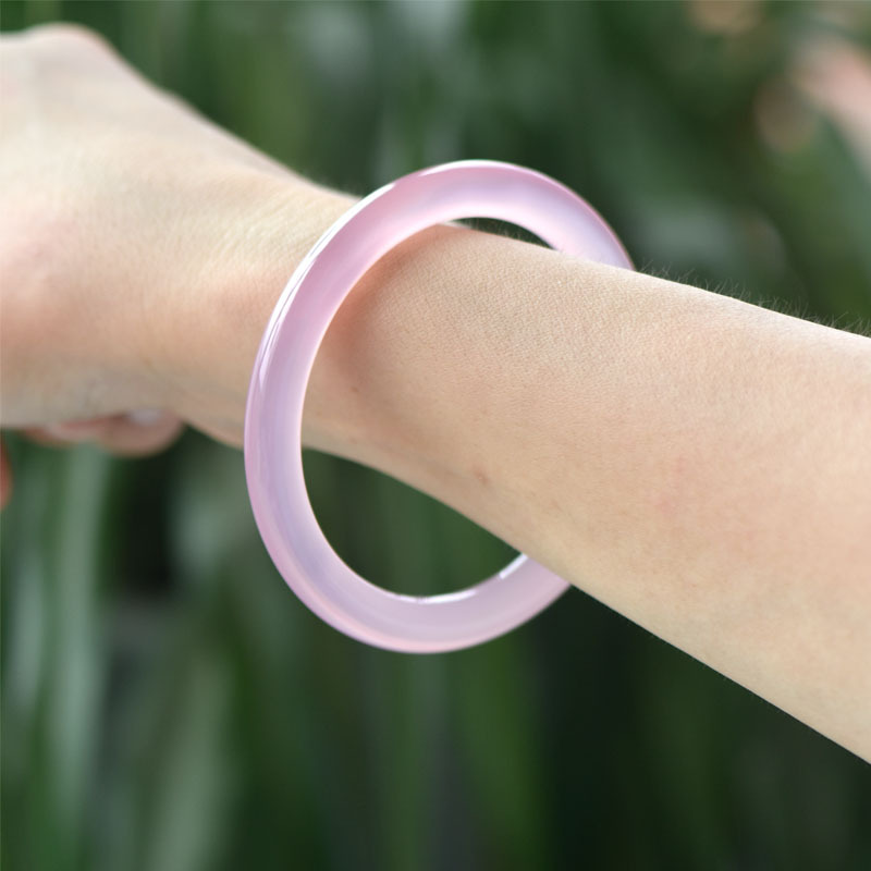 8毫米细圆条粉玉髓手镯女款 芙蓉桃花美人镯玛瑙镯子水晶甜美饰品