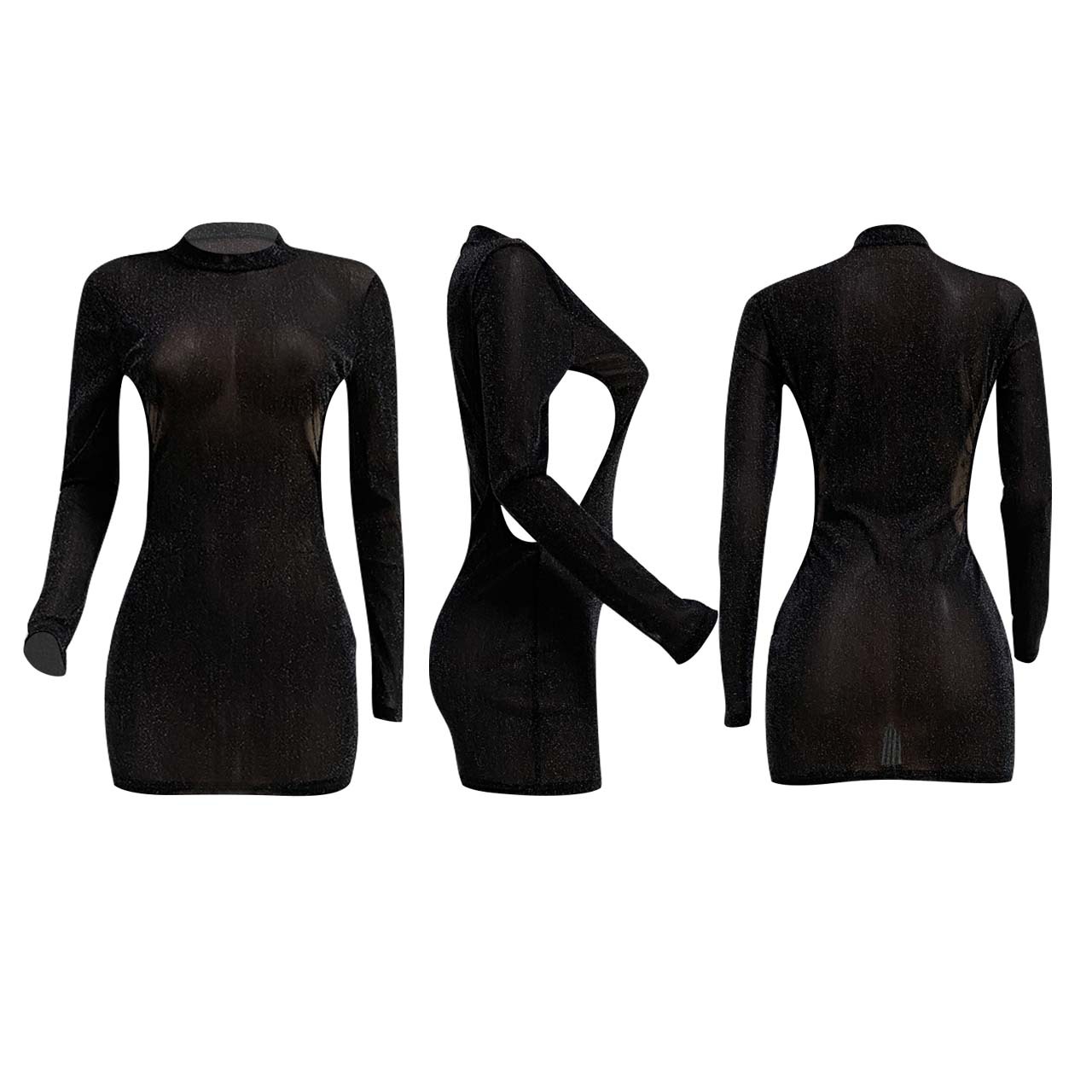 wx024亚马逊货源欧美女装夜店风2021新款性感银丝 镂空长袖包臀裙