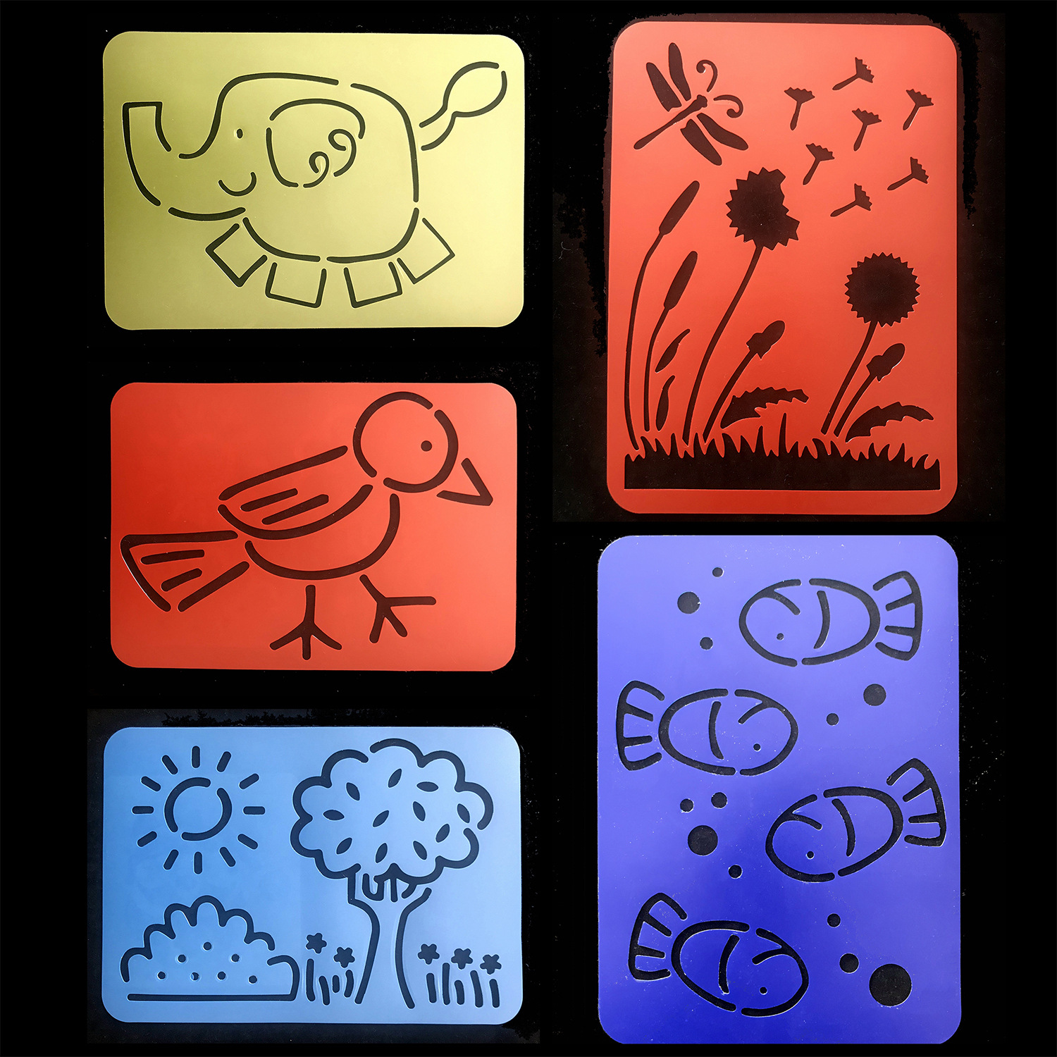 【彩色5款】a4绘画模板 场景字母镂空画图配件 环保pp动物图案