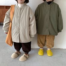 韩国童装冬季新儿童加绒夹棉棒球服棉服男女童宝宝加厚中长款棉衣