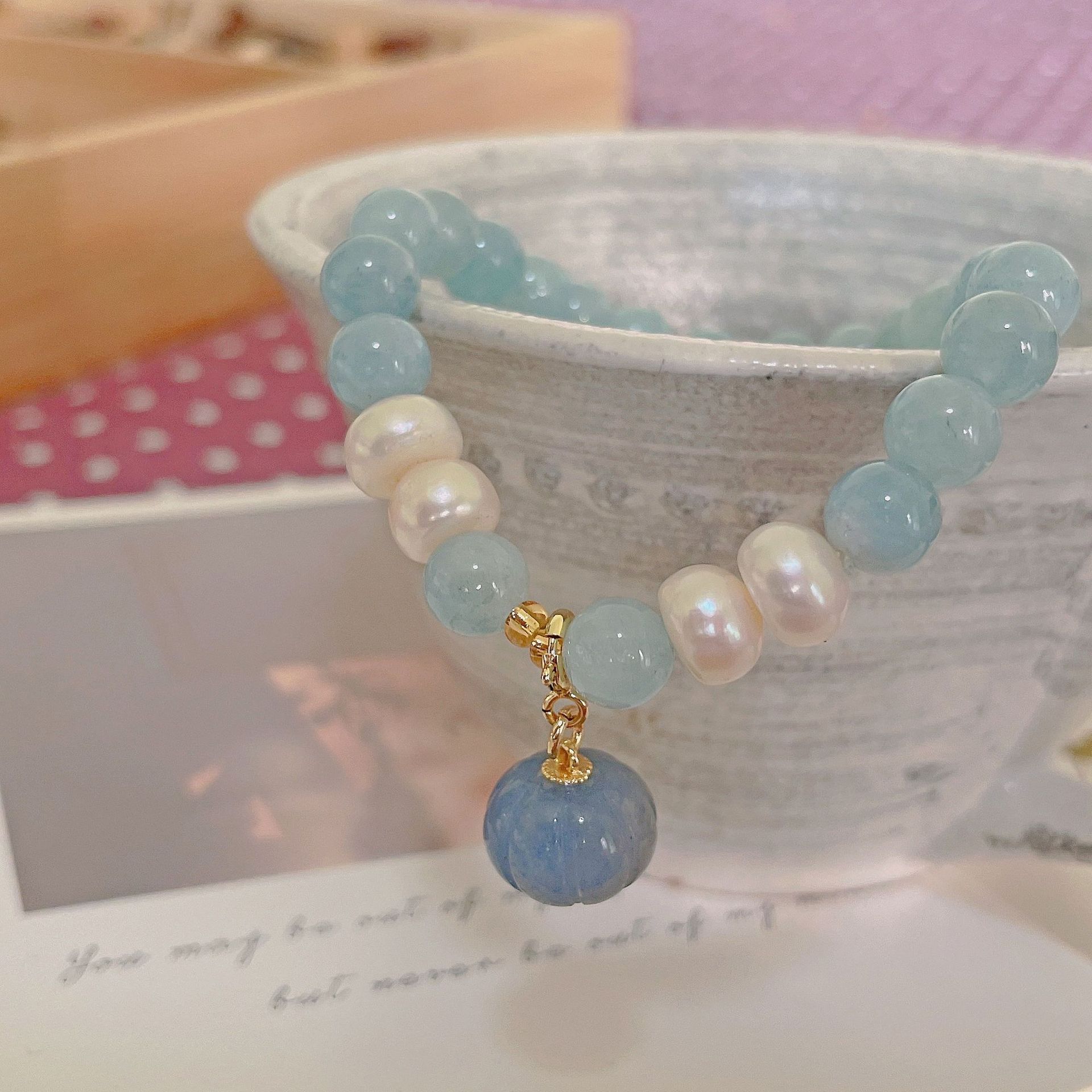 寺庙同款天然海蓝宝铃兰手串超仙海蓝宝福南瓜手链水晶直播新款