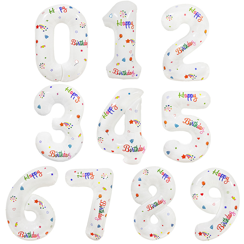 New Cross-Border 32-Inch Printed American Version White Digit Balloon Birthday Party Background Decorations Arrangement Aluminum Film Balloon