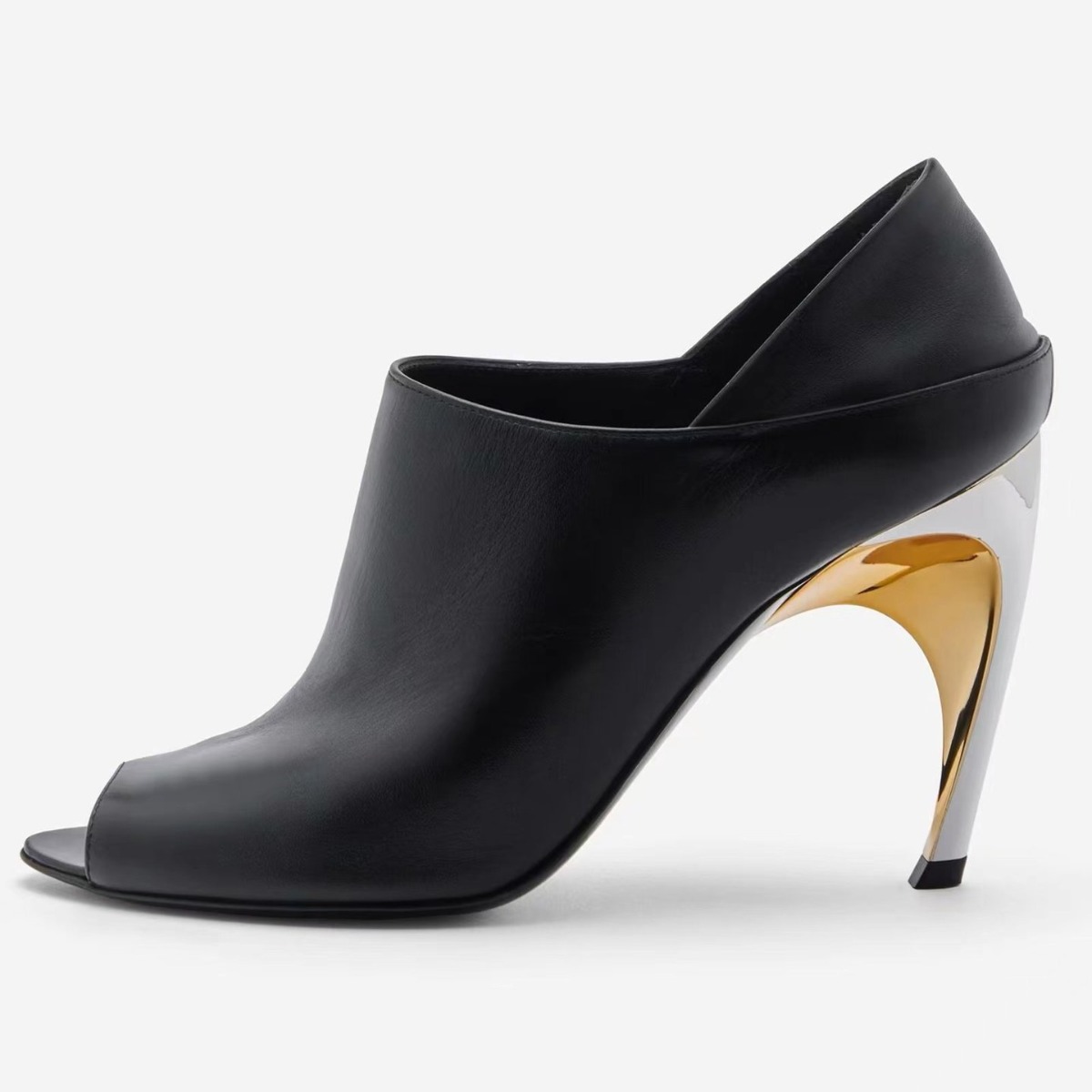 2024外贸新款欧美风高跟鞋金属异形鱼嘴气质单鞋深口拼色大码女鞋