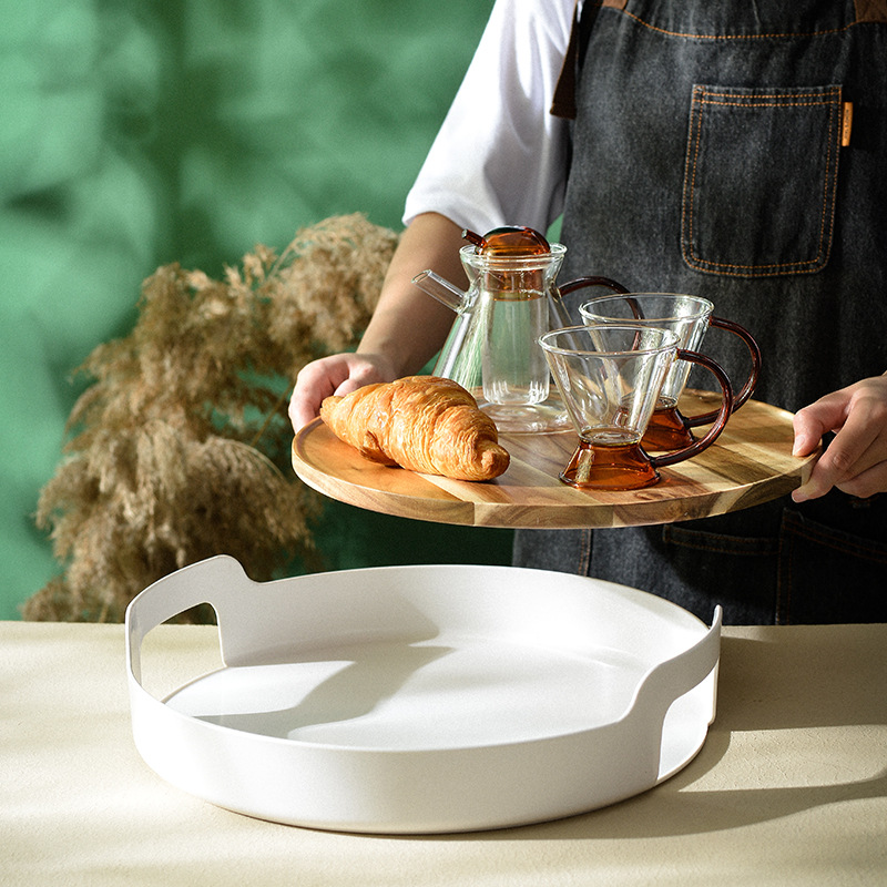 Acacia Mangium round Tray Wooden Portable Bread Baking Drinking Ware Tray Hotel Restaurant Serving Plate