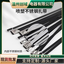 5系列304喷塑不锈钢扎带钢珠自锁式耐高温黑色金属扎带不锈钢束带