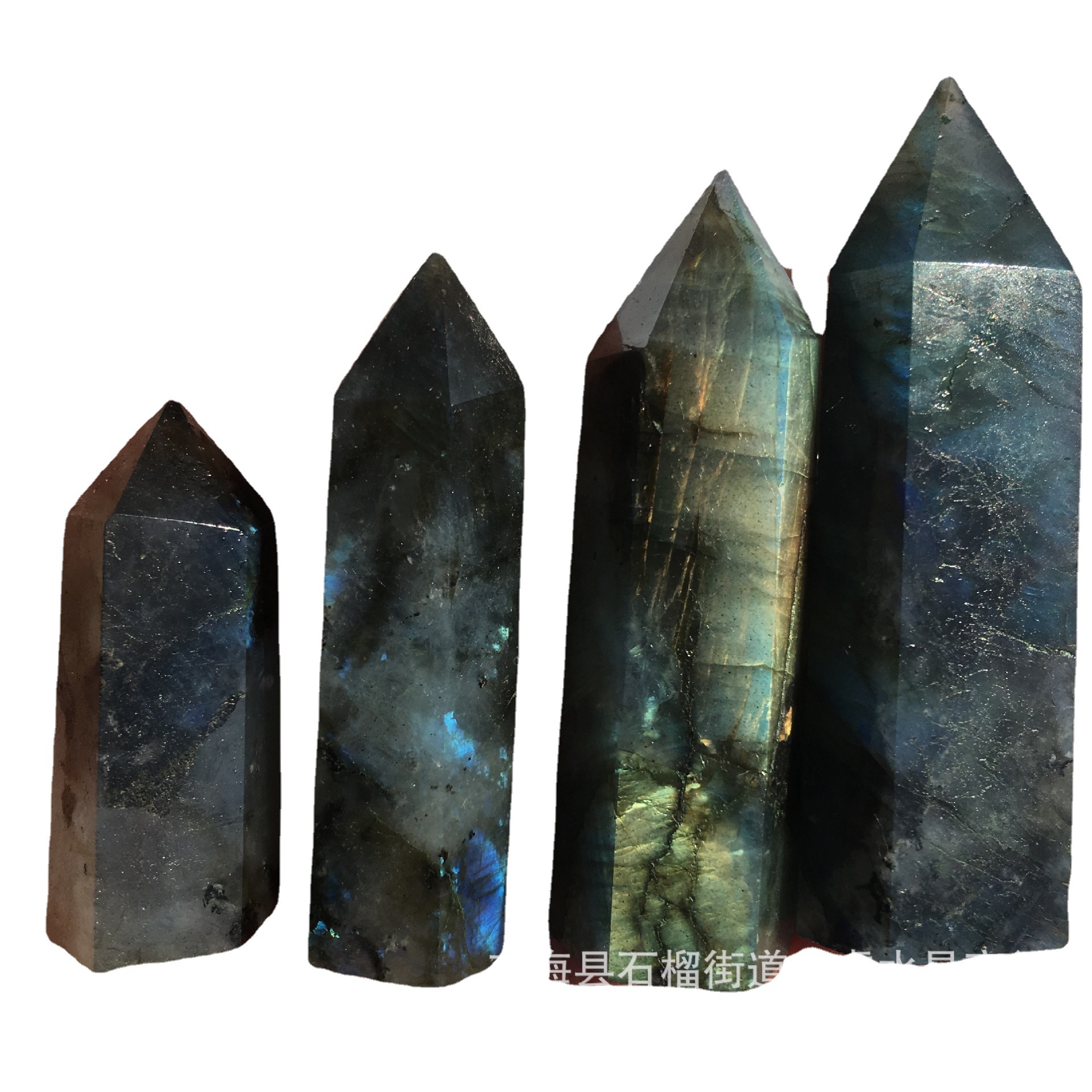 拉长石六棱柱水晶柱 灰月光石六角棱原石摆件 厂家批发