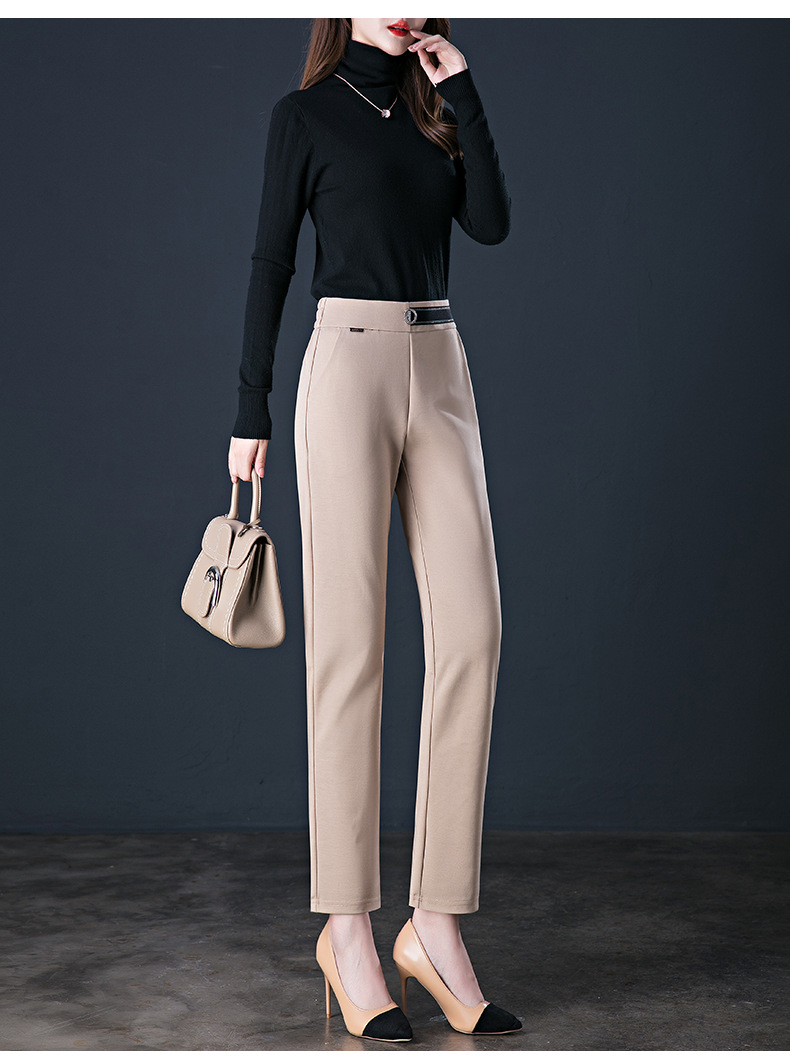 中老年女裤2021春秋新款弹力长裤中老年婆婆显瘦直筒铅笔小脚裤女