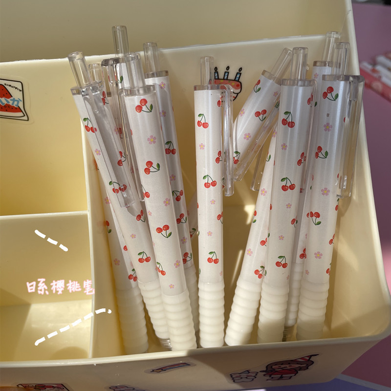 可爱温暖的樱桃按压笔~学生小清新0.5中性笔按动笔日系文具笔批发