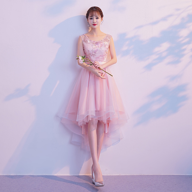 草坪婚礼伴娘服伴娘礼服春秋宴会晚会演讲姐妹裙小个子粉色晚礼服