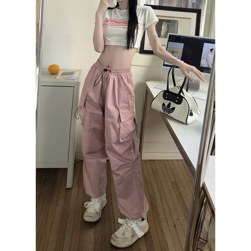 women clothes American Retro Workwear Casual Pants Women's Summer All-Matching Straight Draping Ankle-Tied Pants Loose Wide Leg Pants Ins