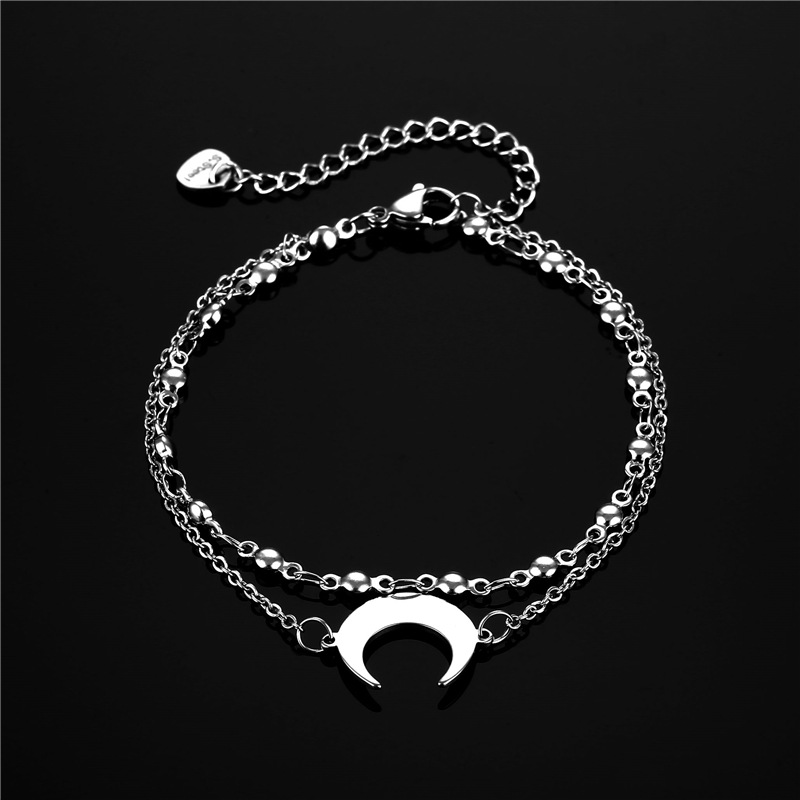 Amazon Trendy Jewelry Double-Layer Moon Titanium Steel Bracelet Female Fashion Net Red New Minimalist Design Crescent Bracelet