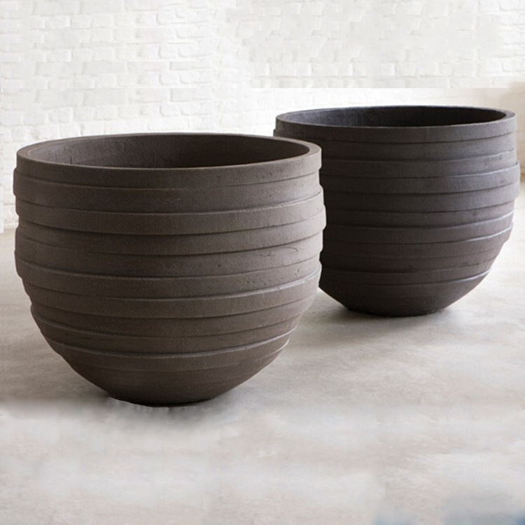 外贸批发圆柱菱镁水泥花盆 仿古户外文理万象出口做旧纤维花缸