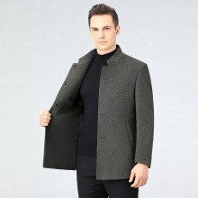 专柜秋冬季中年男士高端短款羊绒双面呢子大衣立领厚款风衣外套潮