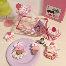 新款韩版粉色甜心公主草莓蛋糕发圈发夹可爱甜美发箍刘海侧边夹