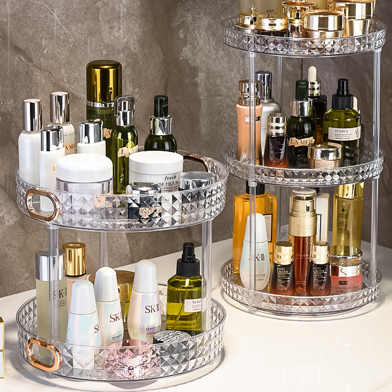 Light Luxury Dressing Table Cosmetics Rotating Storage Shelf Box Bathroom Desktop Perfume Skincare Shelves Tray