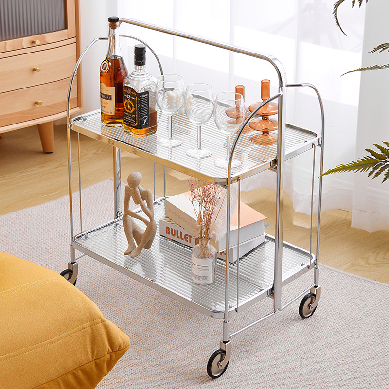 INS Zhonggu Trolley Rack Coffee Table Multi-Layer Storage Rack Folding Storage Rack Glass Trolley