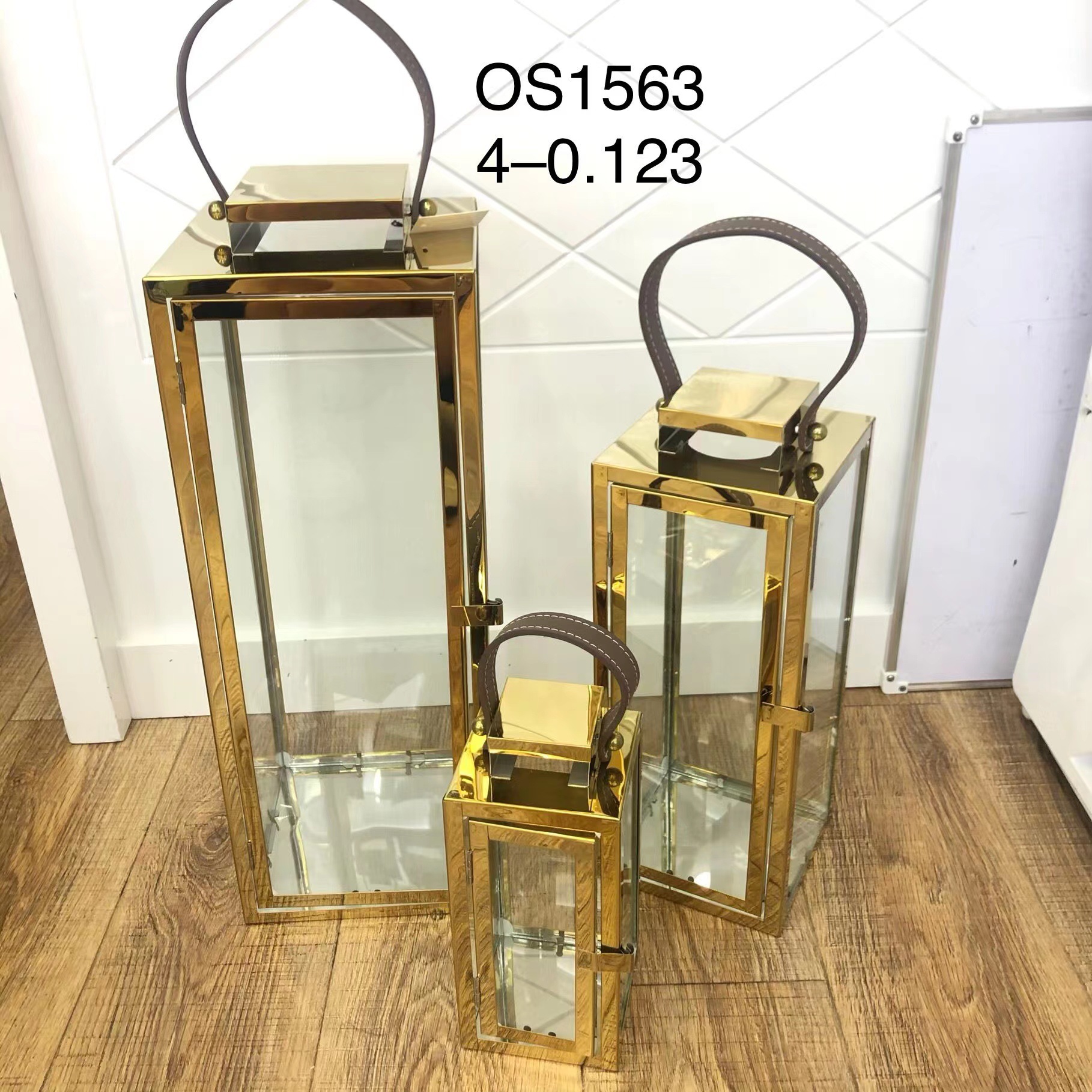 European-Style Floor Stainless Steel Windproof Storm Lantern Gold Retro Candlestick Wedding Props Outdoor Simplicity Ornaments