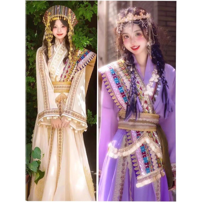 新款古国公主服饰重工民族刺绣西域白色楼兰服装异域敦煌风情摄影