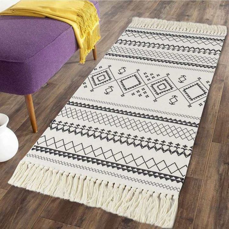 Foreign Trade Ins Cotton and Linen Tassel Woven Floor Mat Bedroom Bedside Foot Mat Simple Rug Machine Washable
