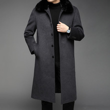 中年男式羊毛大衣长款羽绒内胆加厚单排扣大毛领外套休闲风衣代发