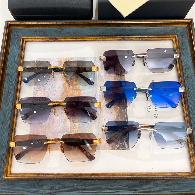 亚马逊跨境男女款眼镜框金属 无框太阳眼镜 迈巴赫墨镜 速卖通