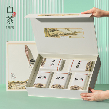 新款白茶礼盒空盒5罐半斤装散装茶叶工厂直供白毫银针福鼎包装盒