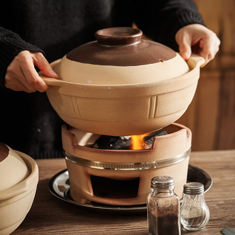 木炭火锅炉子家用老式陶土无釉砂锅煲汤炖锅打边炉烧火炉泥炉商用