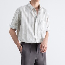 条纹短袖衬衫男士韩版潮流设计感小众轻熟风男装夏季薄款中袖衬衣