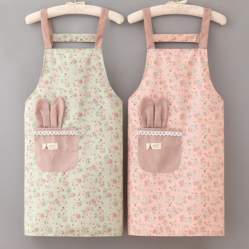 new apron slub cotton fashion floral kitchen home cooking plus-sized waterproof antifouling cute men and women apron