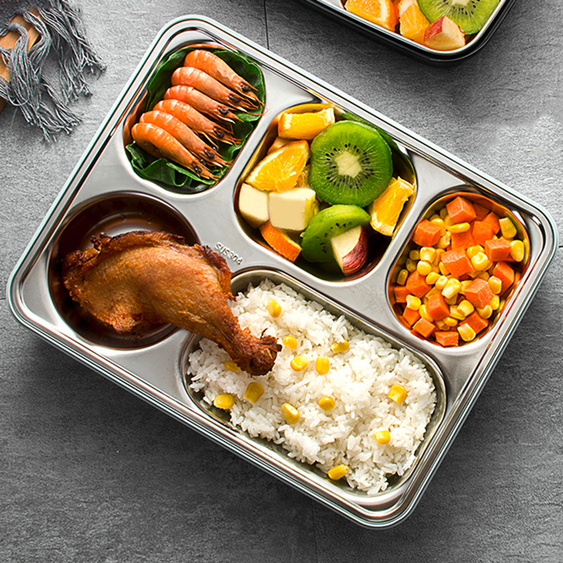 厂家大容量不锈钢保温饭盒 学生宿舍便当盒食堂分格4/5格餐盘logo