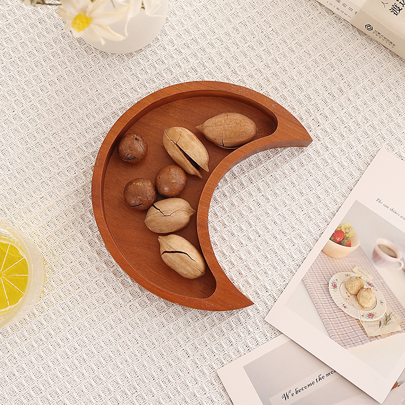 Plate Japanese Moon Plate Black Walnut Wooden Tray Fruit Sushi Plate Dried Fruit Snack Tea Room Exquisite Dim Sum Plate