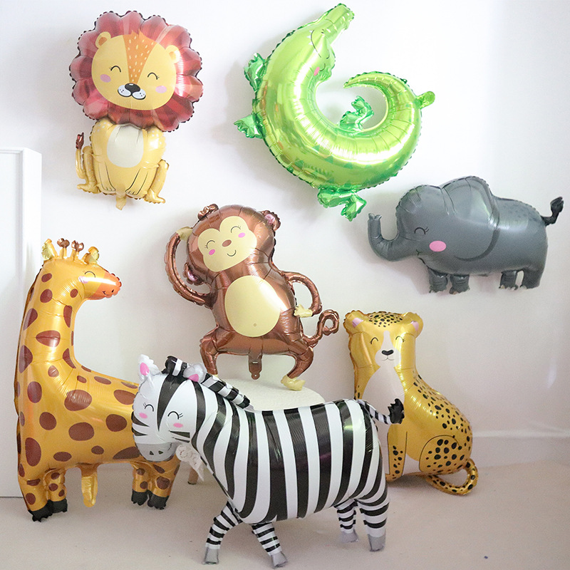 Foreign Trade New Cartoon Smiling Animal Aluminum Film Balloon Jungle Party Lion Dinosaur Panda Birthday Decorations Arrangement