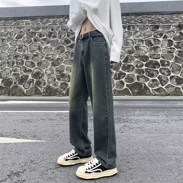 American Jeans Men's 2024 New Retro High Waist Loose Straight Wide Leg Drape Spring and Autumn Mop Pants Men's and Women's