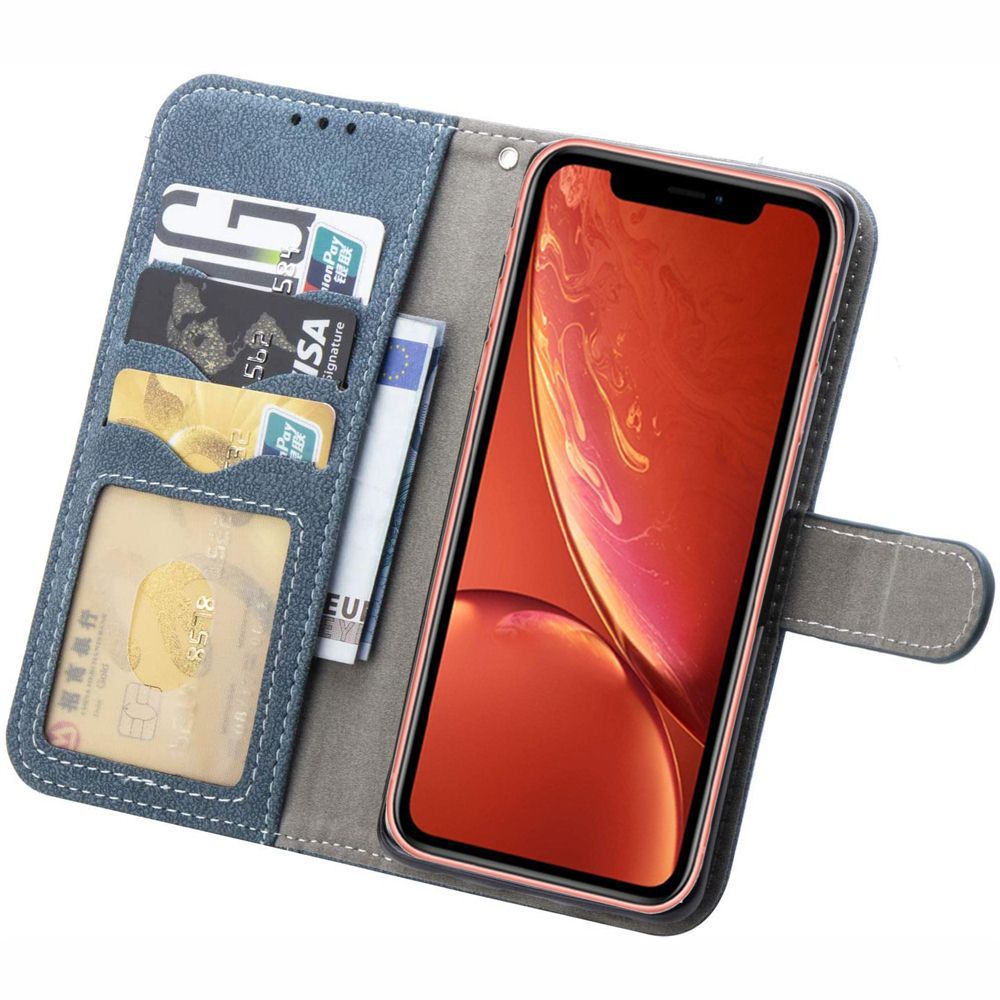 适用于苹果iphonexr多卡槽磁吸支架式旋转钱包手机保护套防摔皮套纯色