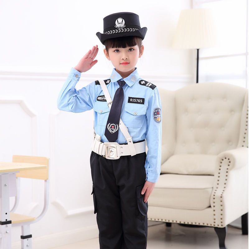 儿童警察服套装男女童小交警演出服少儿军装衬衣服小公安服装