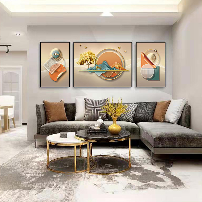 现代简约客厅装饰画 沙发背景墙挂画 新中式高档大气款轻奢三联画