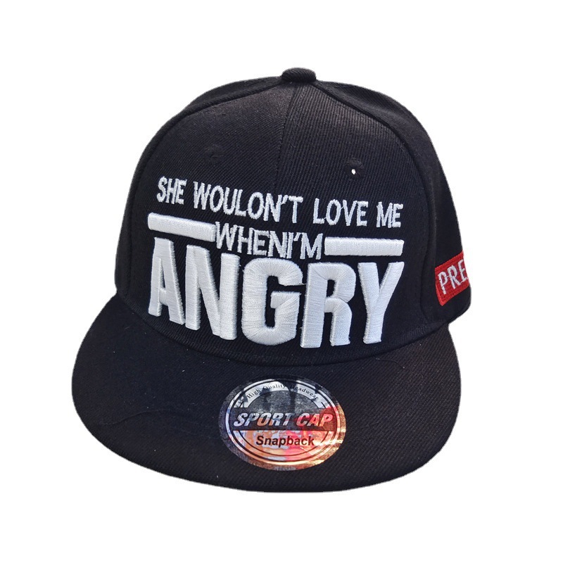 Cross-Border Children's Angry Letter Embroidered Baseball Cap Boys and Girls Fashion Hip Hop Flat-Brimmed Cap Children Sun Hat