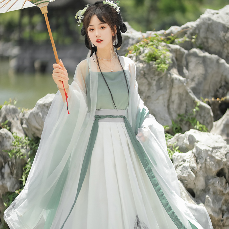 春款汉服女款古装对襟大袖衫超仙齐腰裙长干寺汉元素改良夏季女装