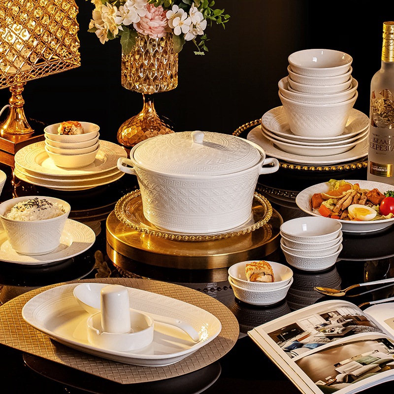 陶瓷碗盘碟子家用自由组合北欧风釉下彩餐具礼品大小碗汤面碗DIY